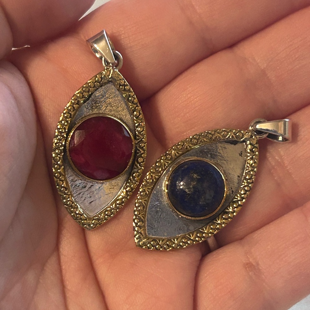 Sterling Silver Rough Ruby And Rough Sapphire Pen… - image 1